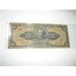 1953 200 DUZENTOS CRUZEIROS Brazil Bank Note Serial # 093052 *Please Look at Picture to Determine Gr