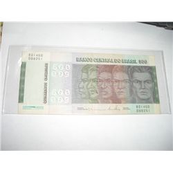 1972 500 QUINHENTOS CRUZEIROS Brazil Bank Note Serial # B01460098251 *RARE UNC HIGH GRADE Bill*!!