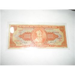 1953 1000 MIL CRUZEIROS Brazil Bank Note Serial # 088624 *RARE UNC HIGH GRADE Bill*!!