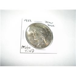 1922 Peace Silver Dollar TONED *RARE MS-64 HIGH GRADE*!!