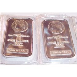 TWO 1 OZ .999 PURE SILVER BARS W/MORGAN DOLLAR DESIGN