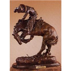 "Rattlesnake" Cowboy Sculpture. 100% pure bronze.Size: 12"H x 10"W. Signed - Frederick Remington