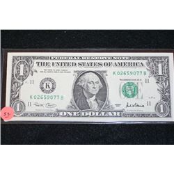 2001 US Federal Reserve Note $1, Dallas TX Reserve