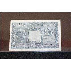 1944 Italy Vale Dieci Lira Foreign Bank Note
