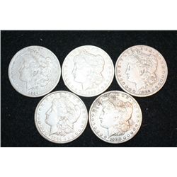 1882-S, 1884, 1889-O, 1892-O & 1900-O Silver Morgan $1, Lot of 5