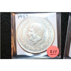 1953 Mexico Cinco Pesos Foreign Coin, Ley 0.720