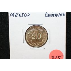 1940 Mexico 20 Centavo's Foreign Coin, UNC