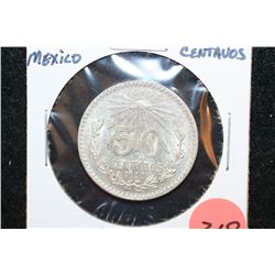 1944 Mexico 50 Centavos Foreign Coin, Ley 0.720