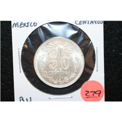1944 Mexico 50 Centavos Foreign Coin, BU, Ley 0.720