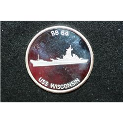 Saudi Arabia Desert Shield Silver Round, .999 Fine Silver 1 Oz.; BB64 USS Wisconsin
