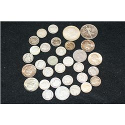 US & Canada Silver Coin, Various Dates, Conditions & Denominations, $5.00 Face Value, Lot of 30