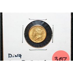 1851 Liberty $1 Gold Coin, Type I, Ding, AU Details