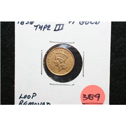 1856 Indian Princess $1 Gold Coin, Type III, Loop Removed