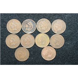 Indian Head Penny, Various Dates & Conditions, Lot of 10