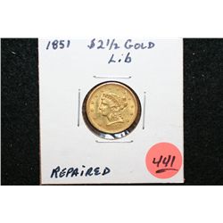 1851 Liberty $2 1/2 Gold Coin, Repaired