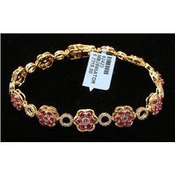 2.38 CT Sapphire Bracelet 11.20g 925 Silver Gold-Toned