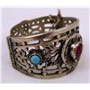 Image 2 : Antique Silver Bracelet with Ruby and Blue Gemstones