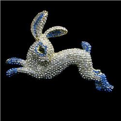 Blue Swarovski Crystal Rabbit Brooch