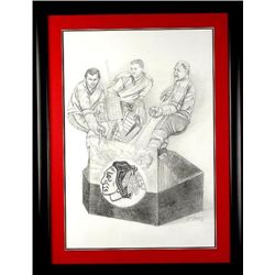 Original Blackhawk Hockey Drawing Mikita, Hull, Hall