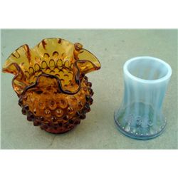 Fenton Glass Amber Hobnail Vase and Tumble Up Glass