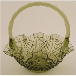 Fenton Colonial Green Hobnail Basket Vintage Glass