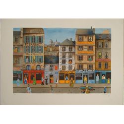 E Delcroy Signed Art Print Paris Street Scene
