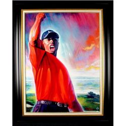 4x Masters Tiger Woods Signed Canvas Art Print Framed