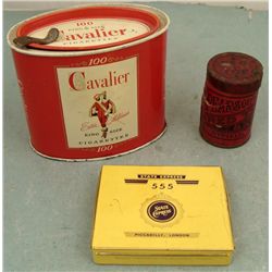3 Vintage Cigarettes, Snuff Tins Cavalier, Red Top, TWA