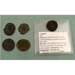 5 Ancient Roman Coins Constans Constantius II Valens