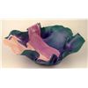 Image 1 : Pink & Green Free Form Fabric Art Glass Bowl Signed
