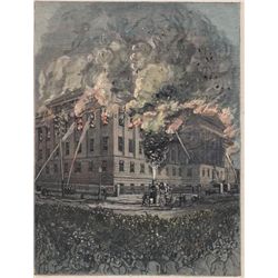 ORIGINAL Antique HAND-COLORED scene ~ THE CONFLAGRATION