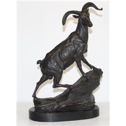 Regal Bronze Sculpture Ram on a Rock Edge
