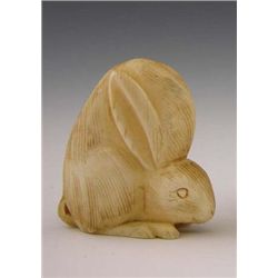 Remarkable Carved Ivory Netsuke early 20th c of a rab