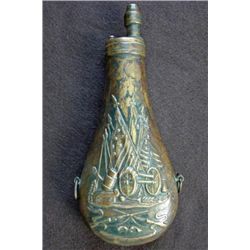 Powder Flask depicting Patritoic Military Scene