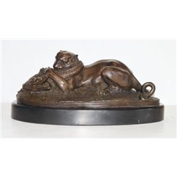 Imposing Bronze Sculpture Fighting Panther & Alligator