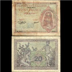 1943 Algeria 20 Franc Note Better Grade (CUR-07068)