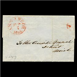 1847 Anarbor MI Stampless Cover SCARCE (STM-2054)