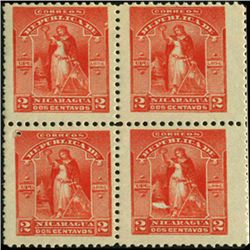 1894 Nicaragua 2c UPU Block of 4 Error (STM-0421)