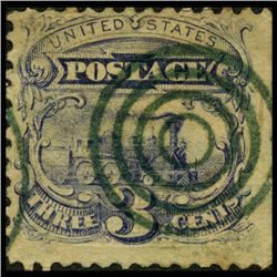 1869 US 3c Locomotive Stamp Grill & Scarce Cancel (STM-1630)