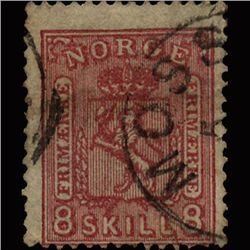 1867 RARE Norway 8s Carmine Rose Used Stamp (STM-1313)