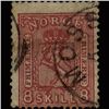 Image 1 : 1867 RARE Norway 8s Carmine Rose Used Stamp (STM-1313)