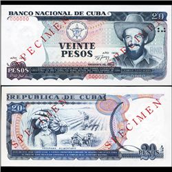 1991 Cuba 20 Peso Specimen Note Crisp Unc. (CUR-06367A)