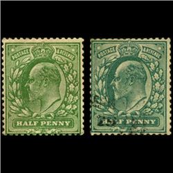 1902-4 Britain Edward 1/2p Stamp Pair (STM-0781)