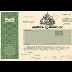 1980s Matlack Systems Stock Certificate Scarce (COI-3428)