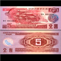 1988 N Korea 5 Won Note Crisp Unc (CUR-06730)