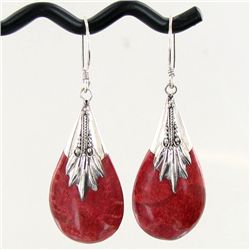 25ct Coral And Sterling Drop Earrings (JEW-3845)