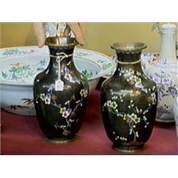 Pair of Chinese, cloisonné enamel vases with 