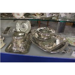 ASSORTED SILVER PLATED SERVING DISHES - 4 TRAYS,