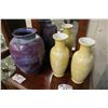 Image 1 : 2 YELLOW ASIAN VASES & 1 LARGE PURPLE VASE