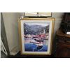 Image 1 : LARGE GOLD FRAMED PRINT - BOATS ON THE WATER